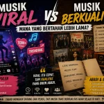 Ilustrasi perbandingan musik viral di media sosial dengan musik berkualitas yang memiliki lirik kuat, aransemen matang, dan mampu bertahan lintas generasi.