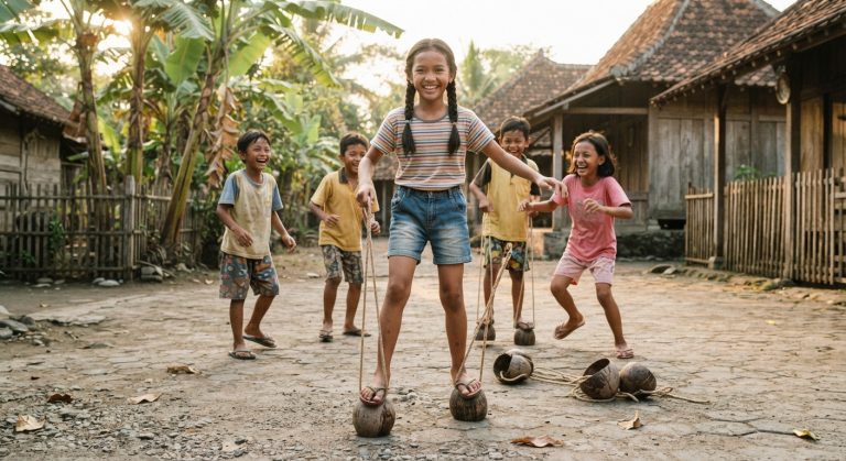 Nostalgia Permainan Egrang Batok Kelapa: Keseimbangan di Atas Tempurung